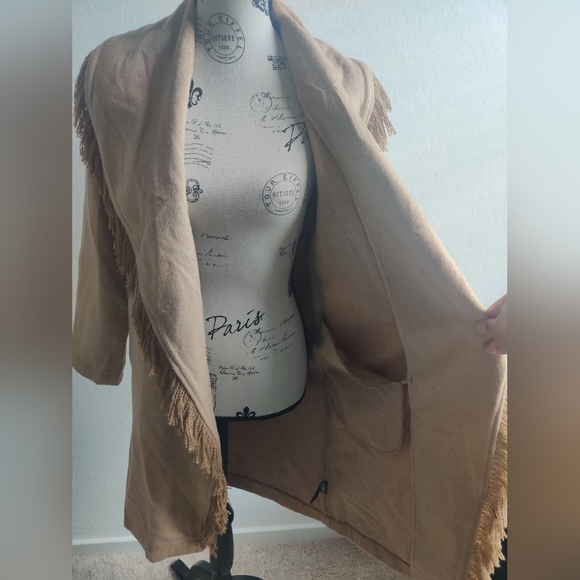 🆕 BB Dakota Steve Madden Beige Tan Suede Western Fringed Trenchcoat Jacket_XS - Picture 6 of 10